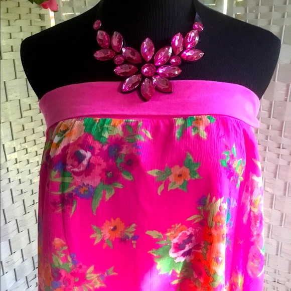 ππΊπΈ Pink Rhinestone Floral Statement Necklace Flower Crystal Bib NEW πΈπΊπ - Picture 6 of 8